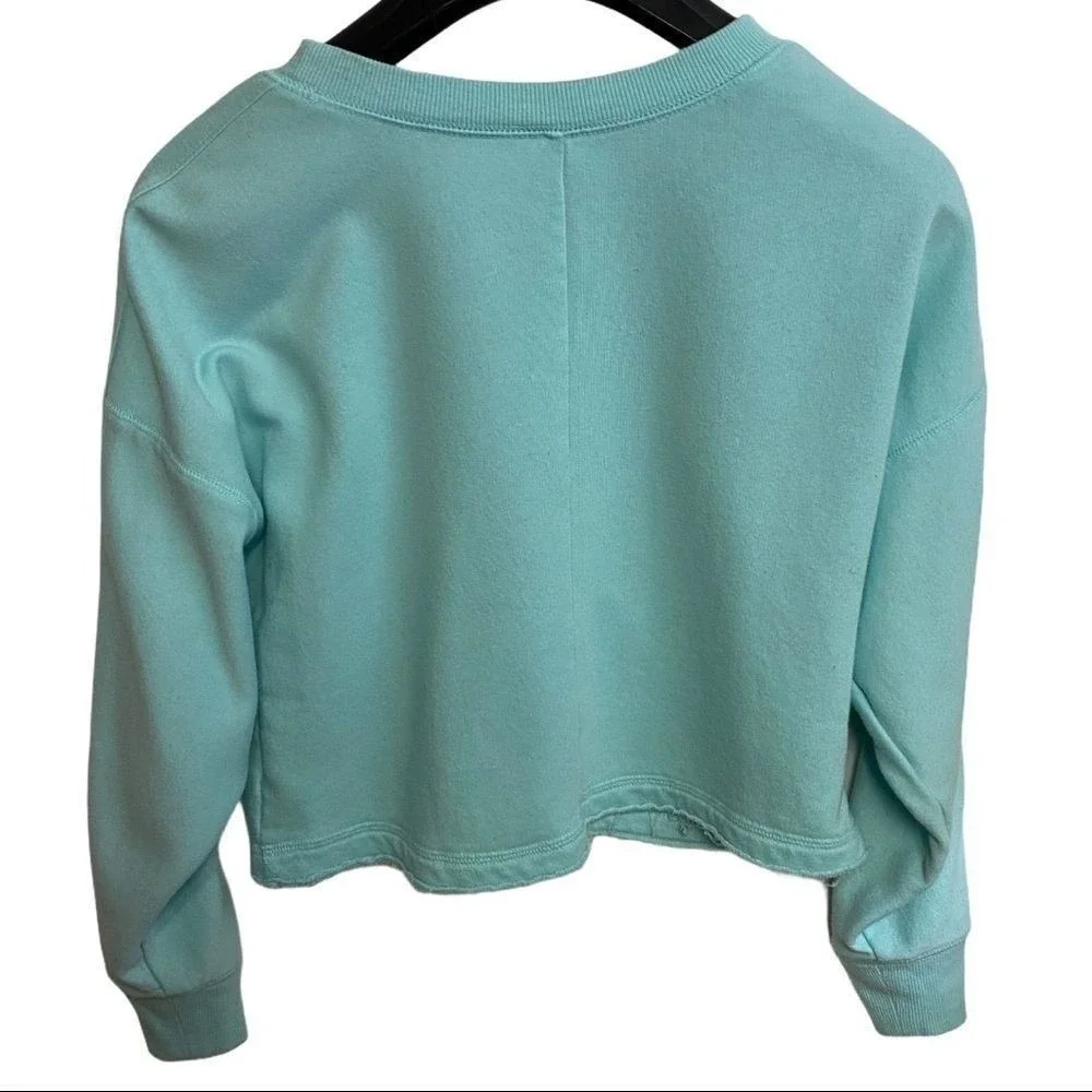 JUSTICE Sport Activewear Girls 12 Teal Crop Sweatshirt‎ Crew Neck Athleisure